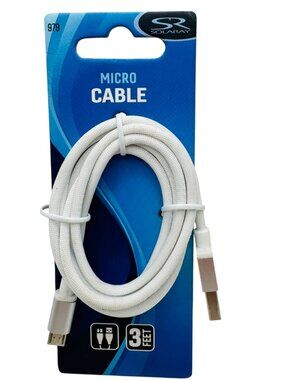 Solaray Micro USB Cable 3 Ft White Braided Charge Sync Cord